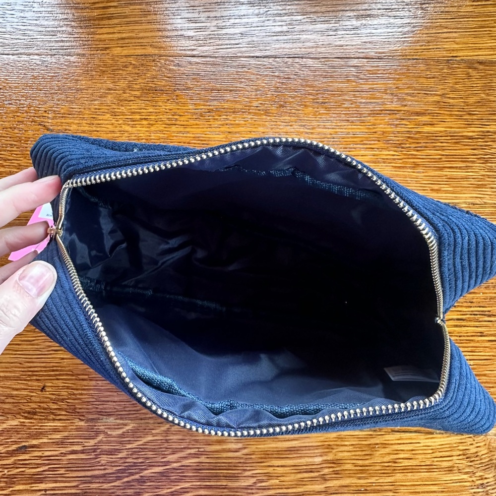 Simply Southern Navy Corduroy Cosmetic Bag with Pink 'DOG MOM' - Picture 3 of 4